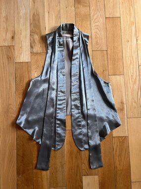 Bruce Womens Open Front Vest Tie Neck Metallic Brown Viscose Silk Blend Size 4